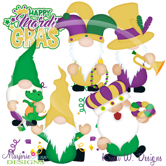 Mardi Gras Gnomes SVG Cutting Files/Paper Piecing Set+Clipart - Click Image to Close